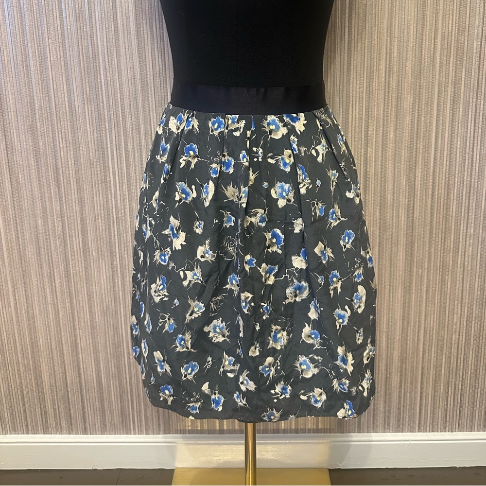 J.Crew‎ Silk Floral Pleated Skirt Black Blue Size 2